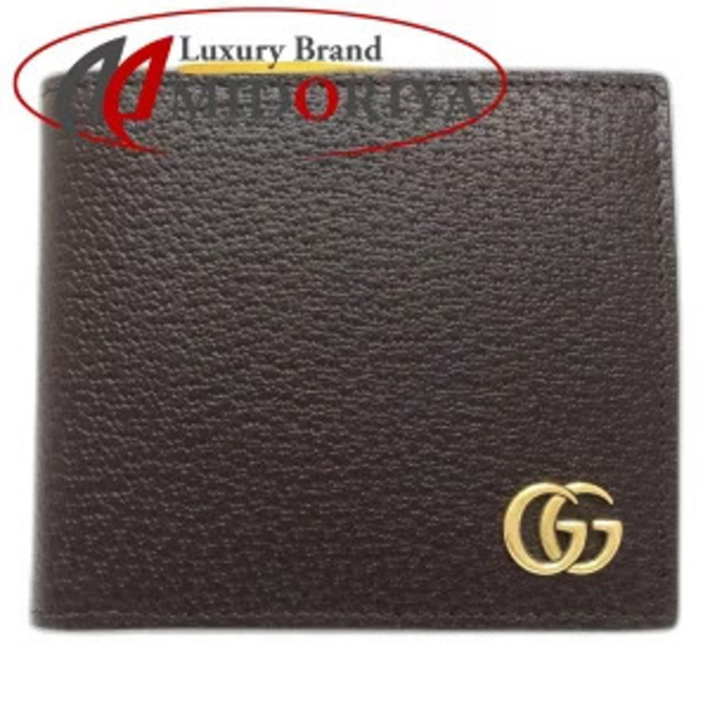 GUCCI Bi fold Wallet Compact Flap GG Marmont Leather Brown